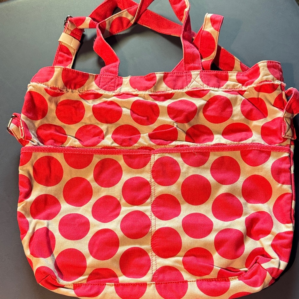 Thirty-One Pink and Cream Polka Dot Tote